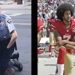Derek Chauvin, Minneapolis Police Officer, (Left) Kneeled on George Floyd’s Neck and Colin Kaepernick, former NFL Player (Right) Kneelled on the Ground During the U.S. Nati
